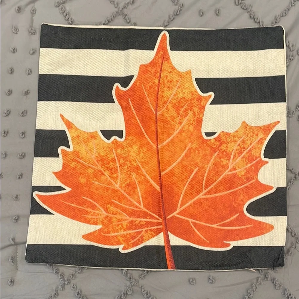 Striped Pumpkin and Leaf Pillow Covers Fall Autumn Halloween set of 2